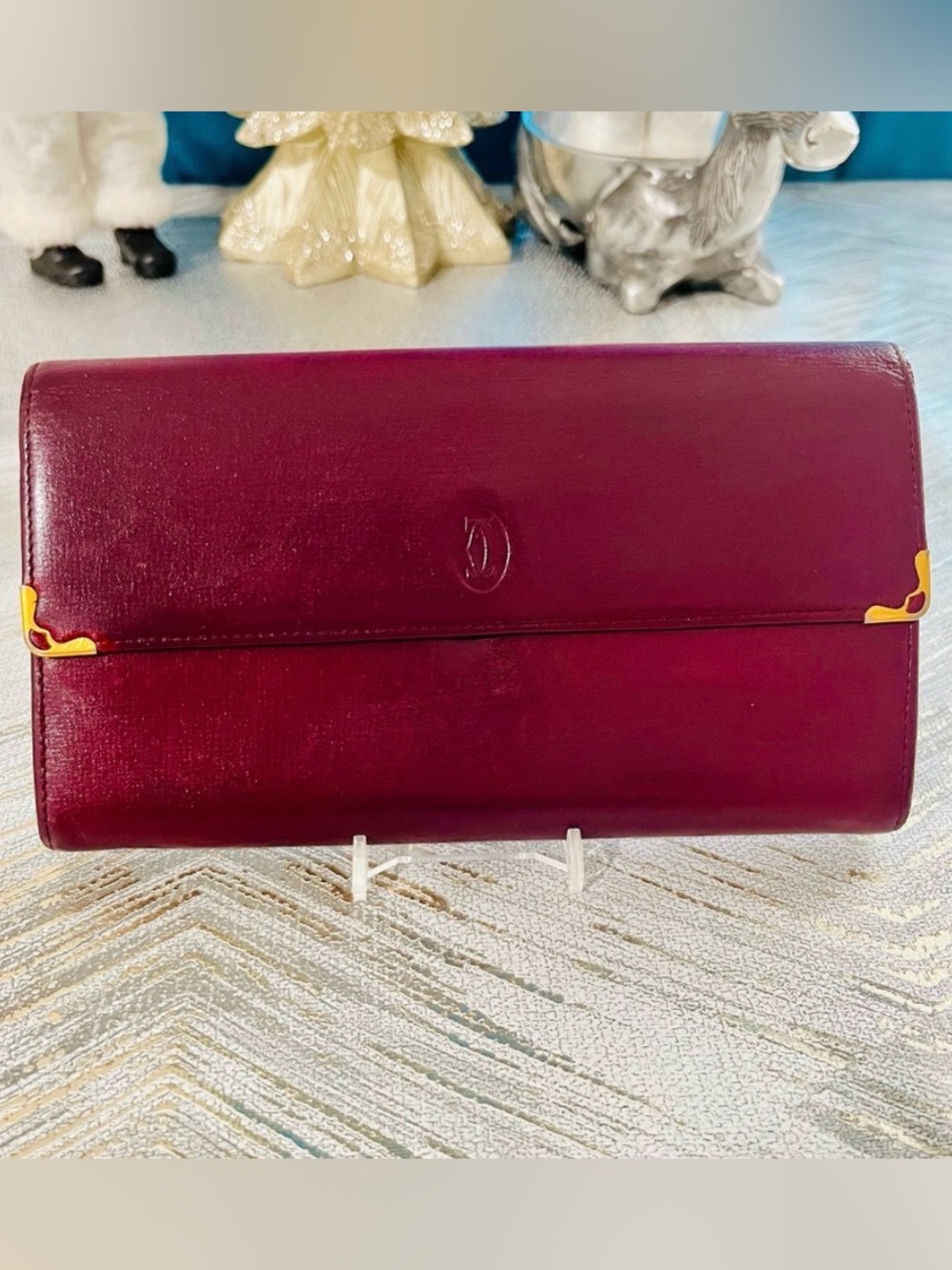 Cartier Leather Clutch/Long wallet with Gold Corner Accents